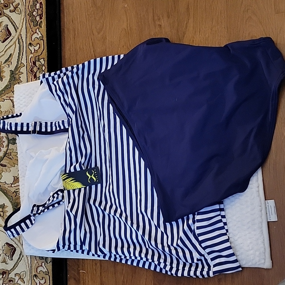 Bikinx tankini navy blue white stipevplus size top tummy control 2 pc XXL New… - Picture 4 of 12
